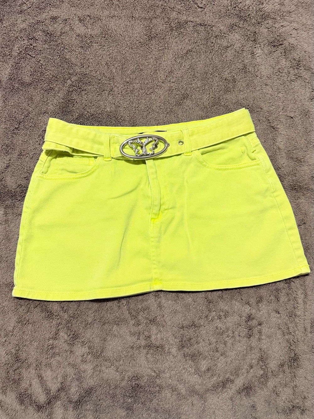 Forever 21 Neon Yellow Mini Skirt with Belt